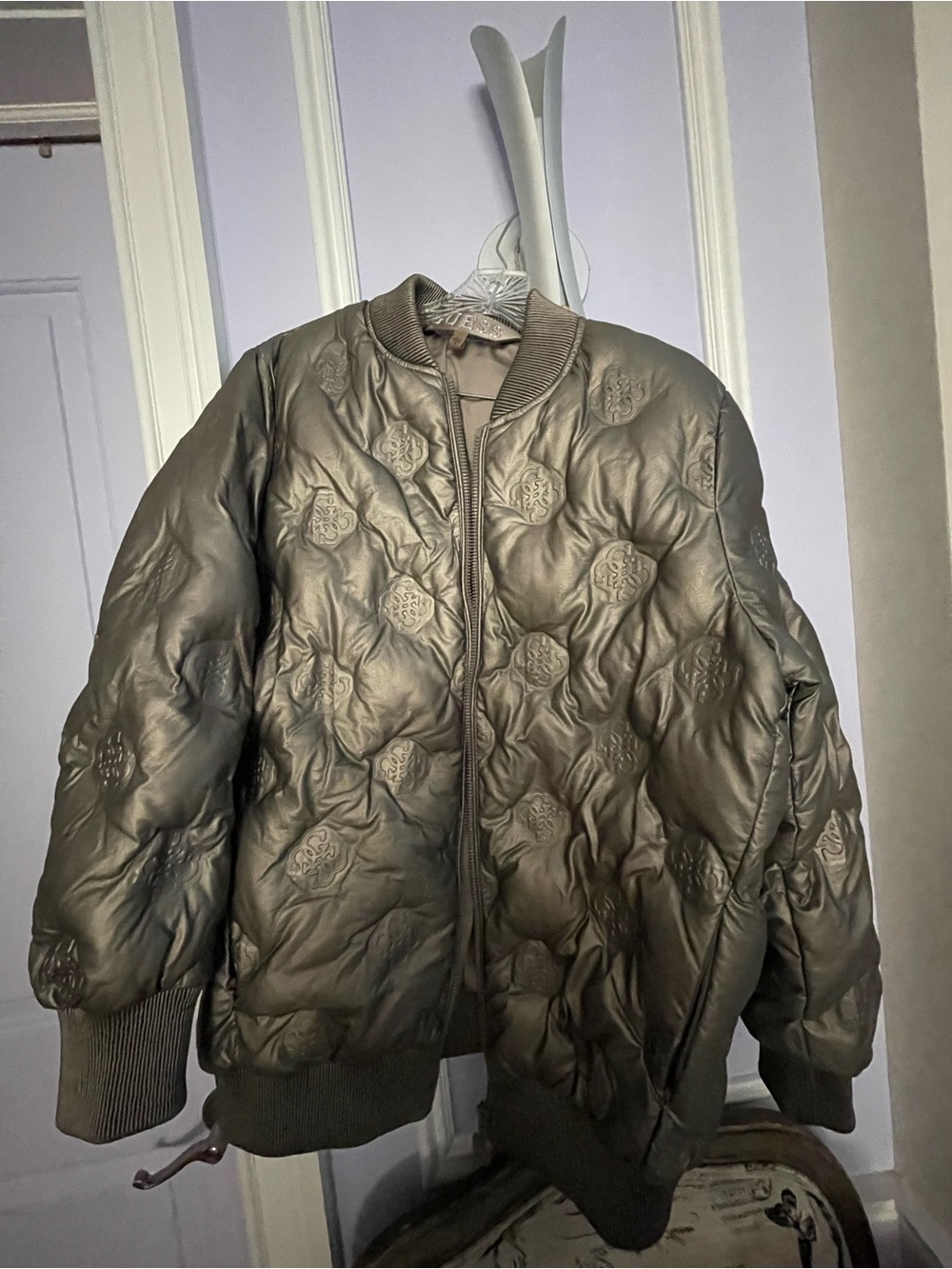 Guess Olive Green Quilted Bomber Jacket - Women
